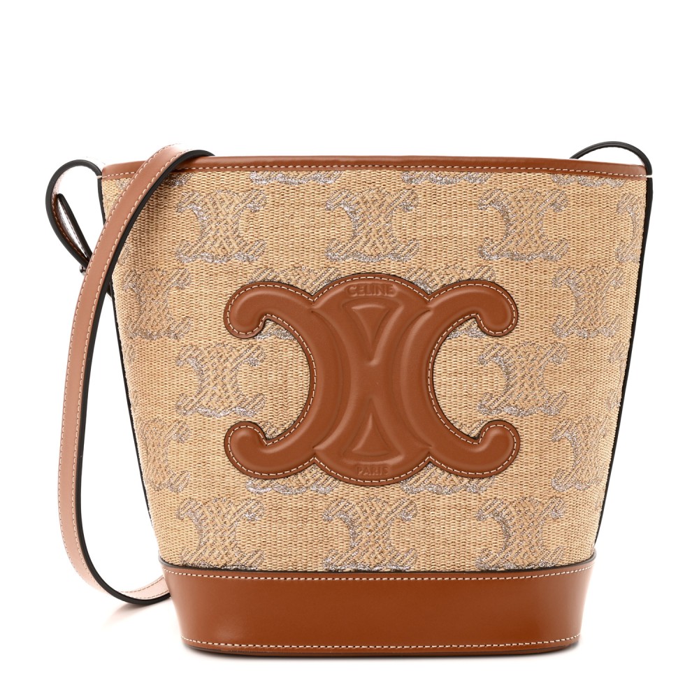 Canvas Calfskin Triomphe Small Bucket Bag Natural Tan Canvas Calfskin Triomphe Small Bucket Bag Natural Tan