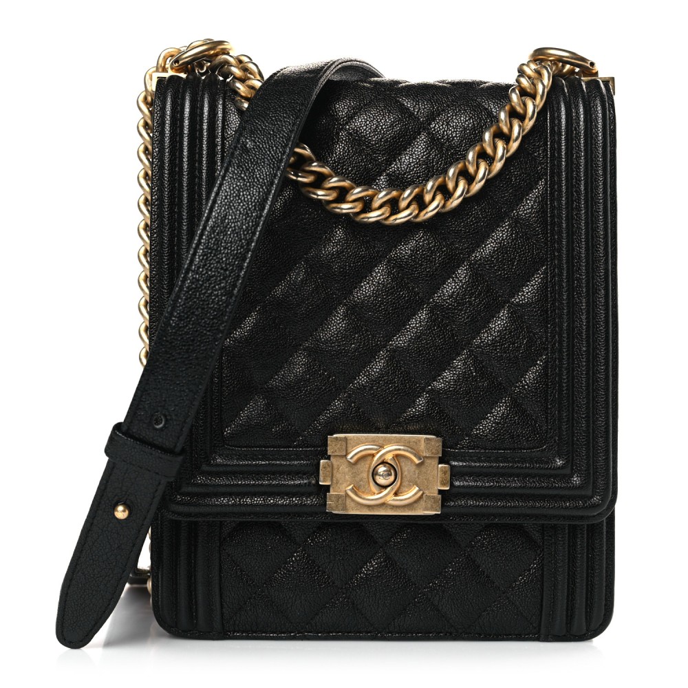 Caviar Quilted North South Boy Flap Black Caviar Quilted North South Boy Flap Black