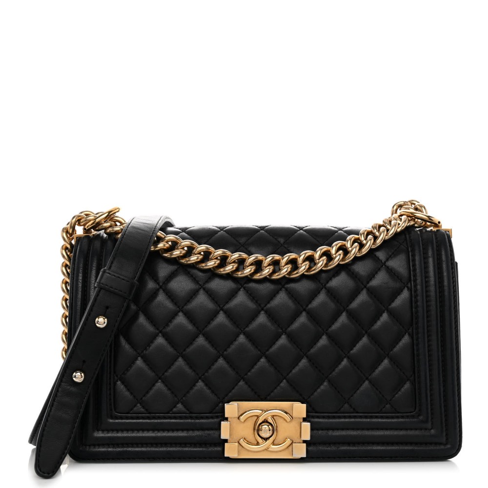 Lambskin Quilted Medium Boy Flap Black Lambskin Quilted Medium Boy Flap Black