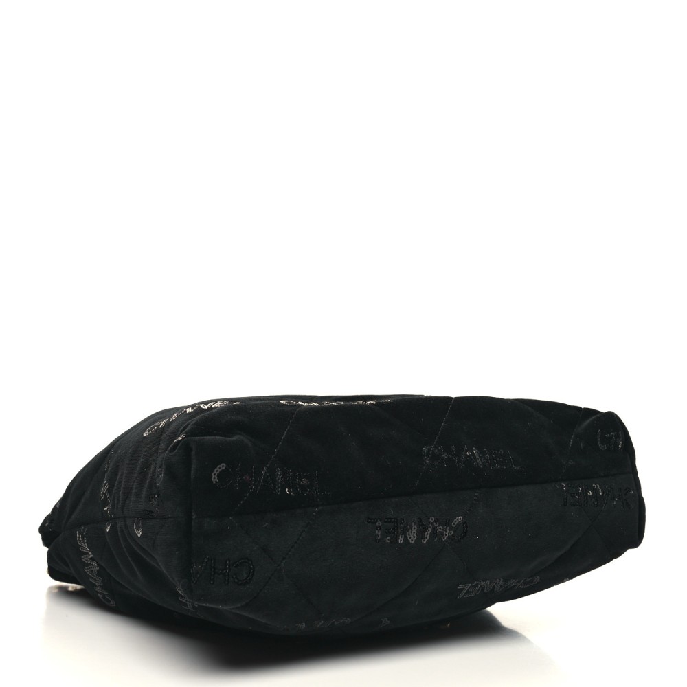 Velvet Sequin Quilted Small Chanel 22 Black Velvet Sequin Quilted Small Chanel 22 Black