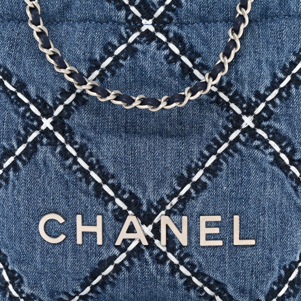 Stitched Denim Quilted Mini Chanel 22 Blue Stitched Denim Quilted Mini Chanel 22 Blue