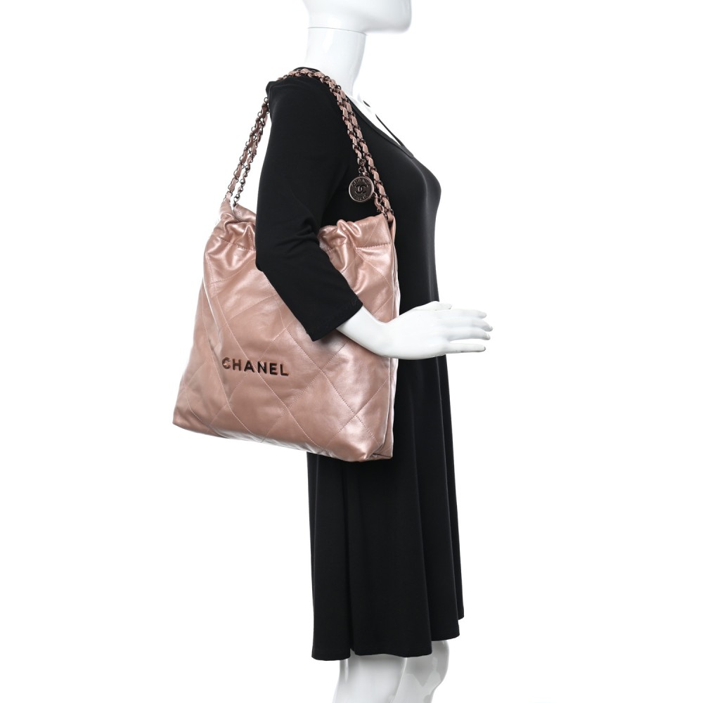 Metallic Calfskin Quilted Chanel 22 Pink Metallic Calfskin Quilted Chanel 22 Pink