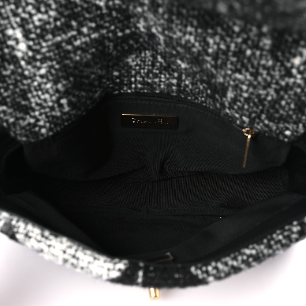 Tweed Quilted Medium Chanel 19 Flap Black White Tweed Quilted Medium Chanel 19 Flap Black White