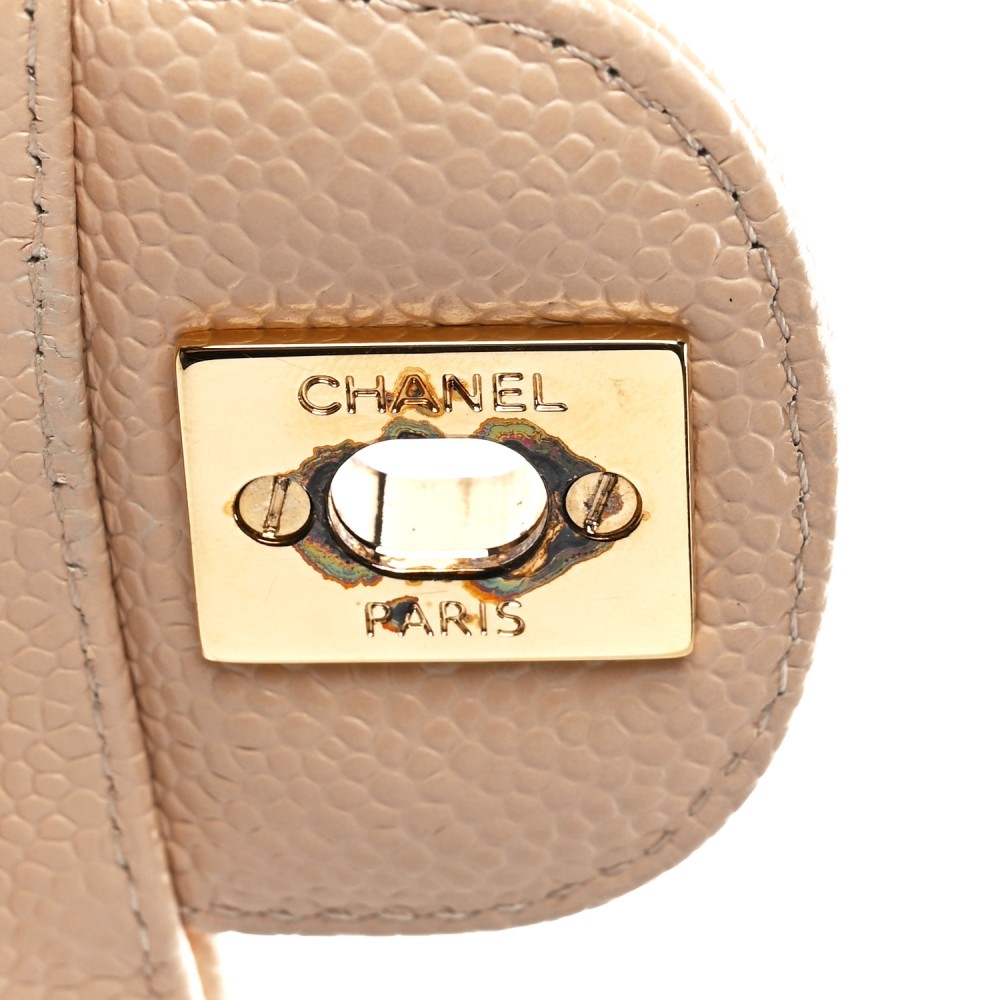 Caviar Quilted Medium Double Flap Beige Caviar Quilted Medium Double Flap Beige