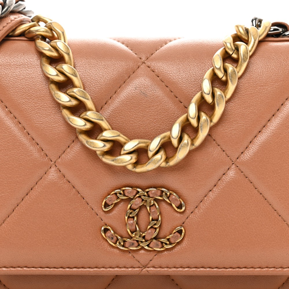 Lambskin Quilted Chanel 19 Wallet On Chain WOC Brown Lambskin Quilted Chanel 19 Wallet On Chain WOC Brown