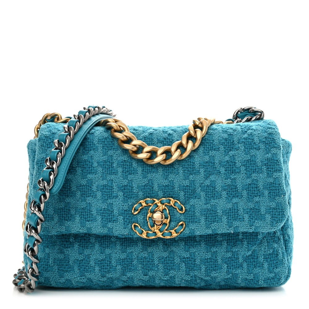 Tweed Quilted Medium Chanel 19 Flap Turquoise Tweed Quilted Medium Chanel 19 Flap Turquoise