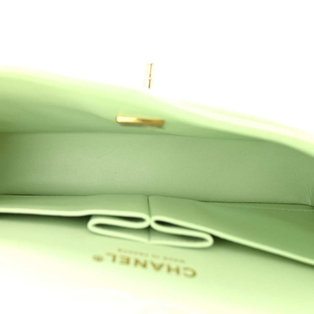 Caviar Quilted Small Double Flap Light Green Caviar Quilted Small Double Flap Light Green