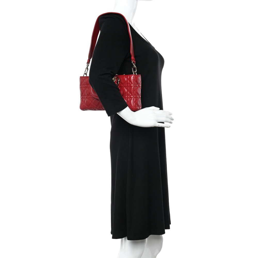 Lambskin Cannage Medium Lady D-Joy Red Lambskin Cannage Medium Lady D-Joy Red