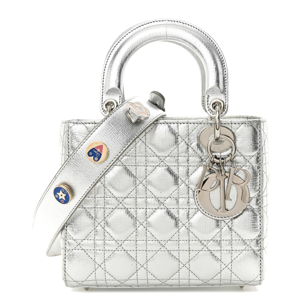 Metallic Grained Calfskin Cannage Small Lucky Badges My Lady Dior Silver Metallic Grained Calfskin Cannage Small Lucky Badges My Lady Dior Silver