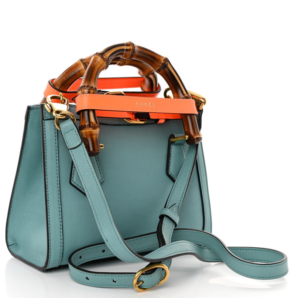 Wonka Grain Calfskin Mini Diana Tote Bag Dusty Azure Orange Fluo Wonka Grain Calfskin Mini Diana Tote Bag Dusty Azure Orange Fluo