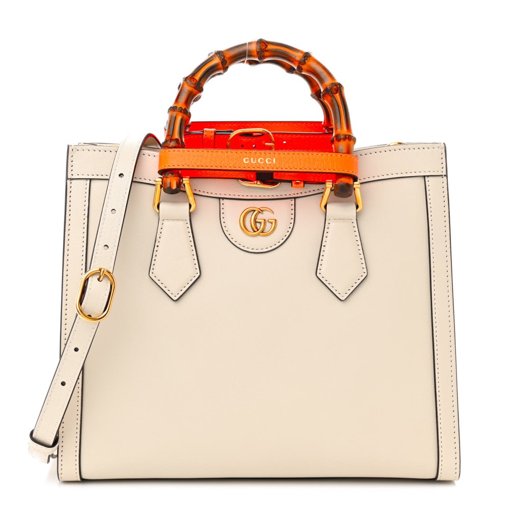 Wonka Grain Calfskin Small Diana Tote Bag Mystic White Orange Fluo Wonka Grain Calfskin Small Diana Tote Bag Mystic White Orange Fluo