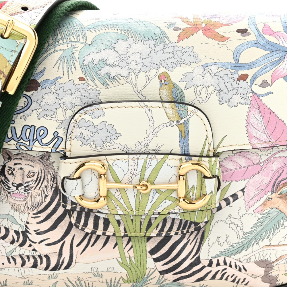 New Shangai Calfskin Tiger Savanah Web Mini Horsebit 1955 Shoulder Bag Chalky White Multicolor New Shangai Calfskin Tiger Savanah Web Mini Horsebit 1955 Shoulder Bag Chalky White Multicolor