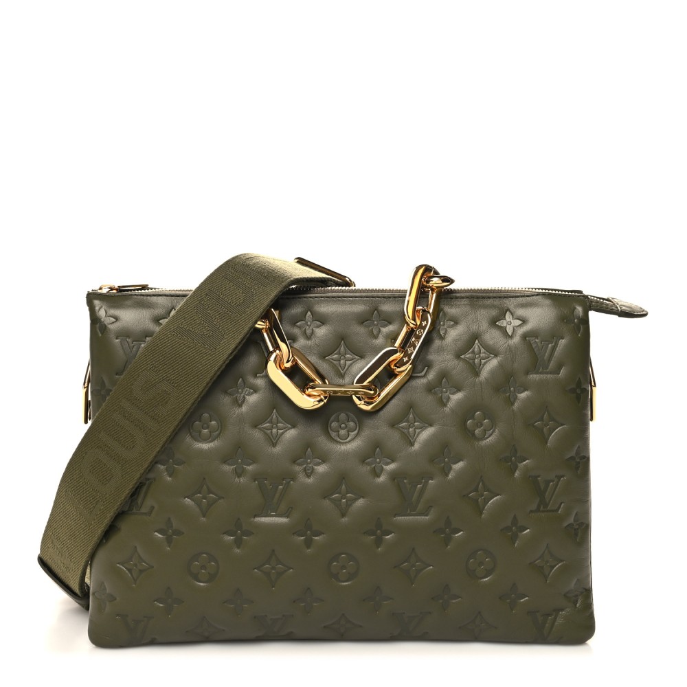 Lambskin Embossed Monogram Coussin MM Khaki Lambskin Embossed Monogram Coussin MM Khaki