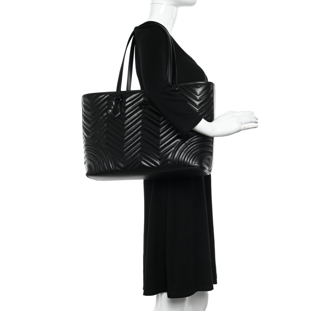 Calfskin Matelasse Monochrome Large GG Marmont Tote Bag Black Calfskin Matelasse Monochrome Large GG Marmont Tote Bag Black