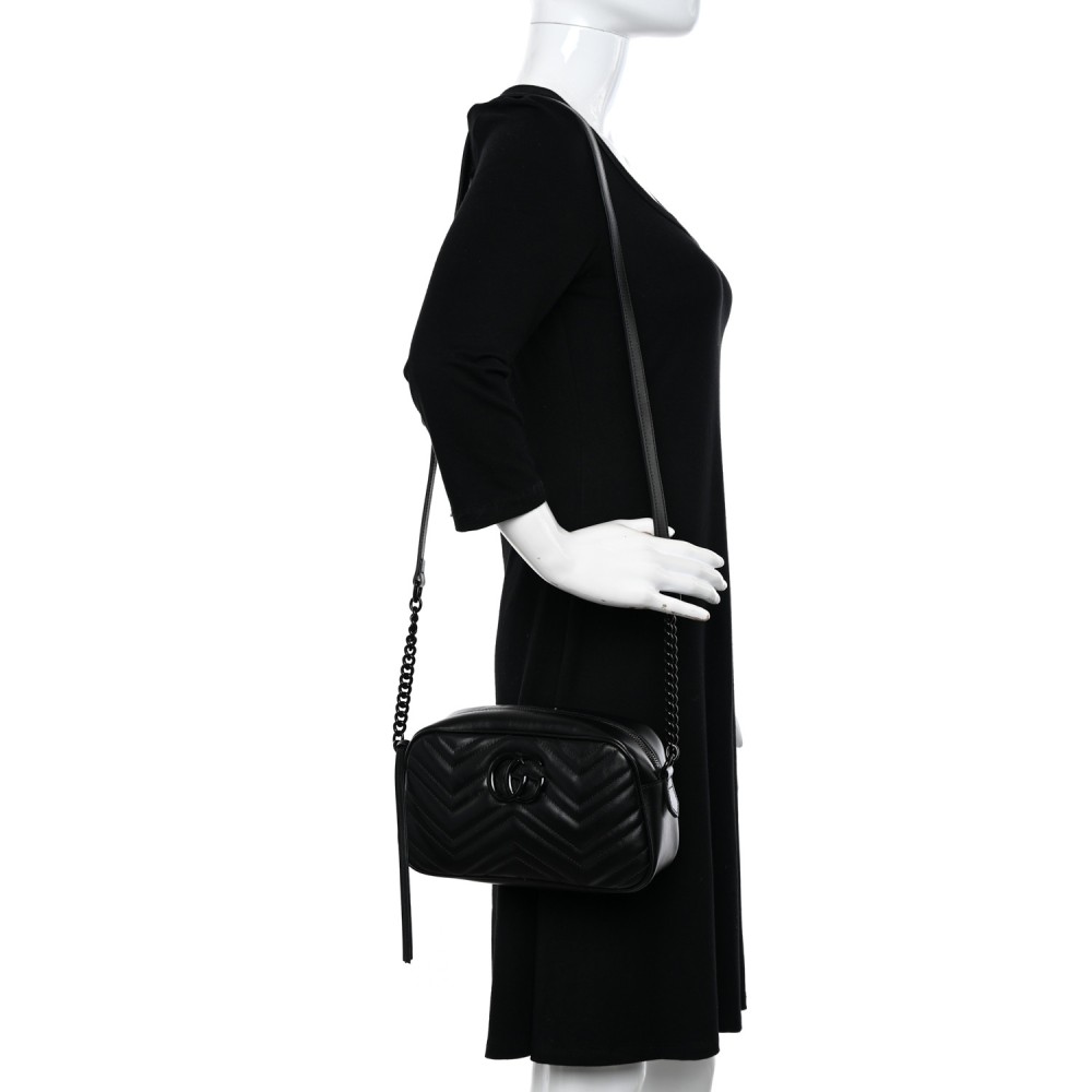 Calfskin Matelasse Monochrome Small GG Marmont Chain Shoulder Bag Black Calfskin Matelasse Monochrome Small GG Marmont Chain Shoulder Bag Black