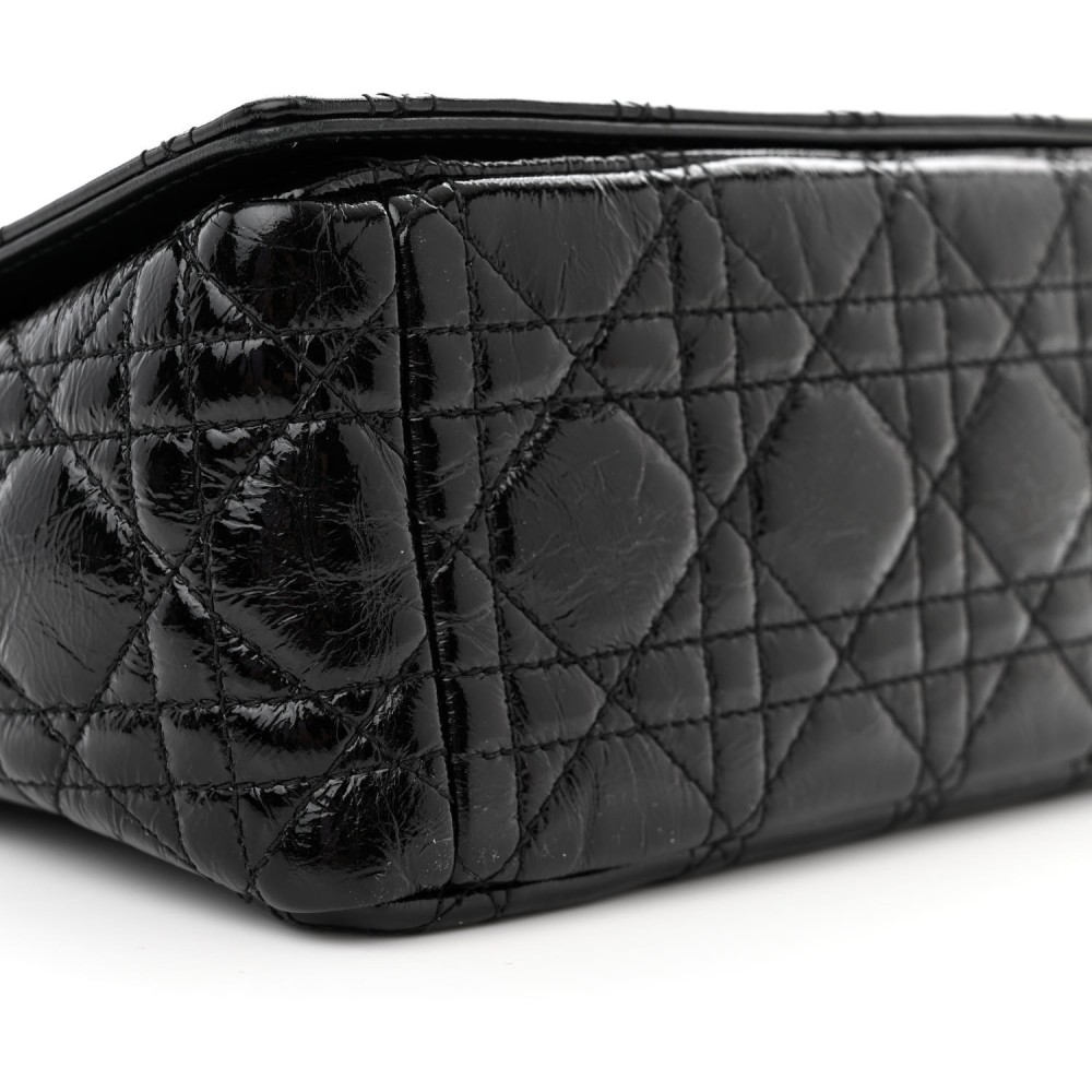 Crinkled Patent Lambskin Cannage Medium Caro Bag Black Crinkled Patent Lambskin Cannage Medium Caro Bag Black