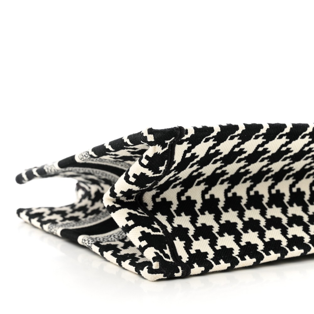Canvas Macro Houndstooth Embroidered Medium Book Tote Black White Canvas Macro Houndstooth Embroidered Medium Book Tote Black White