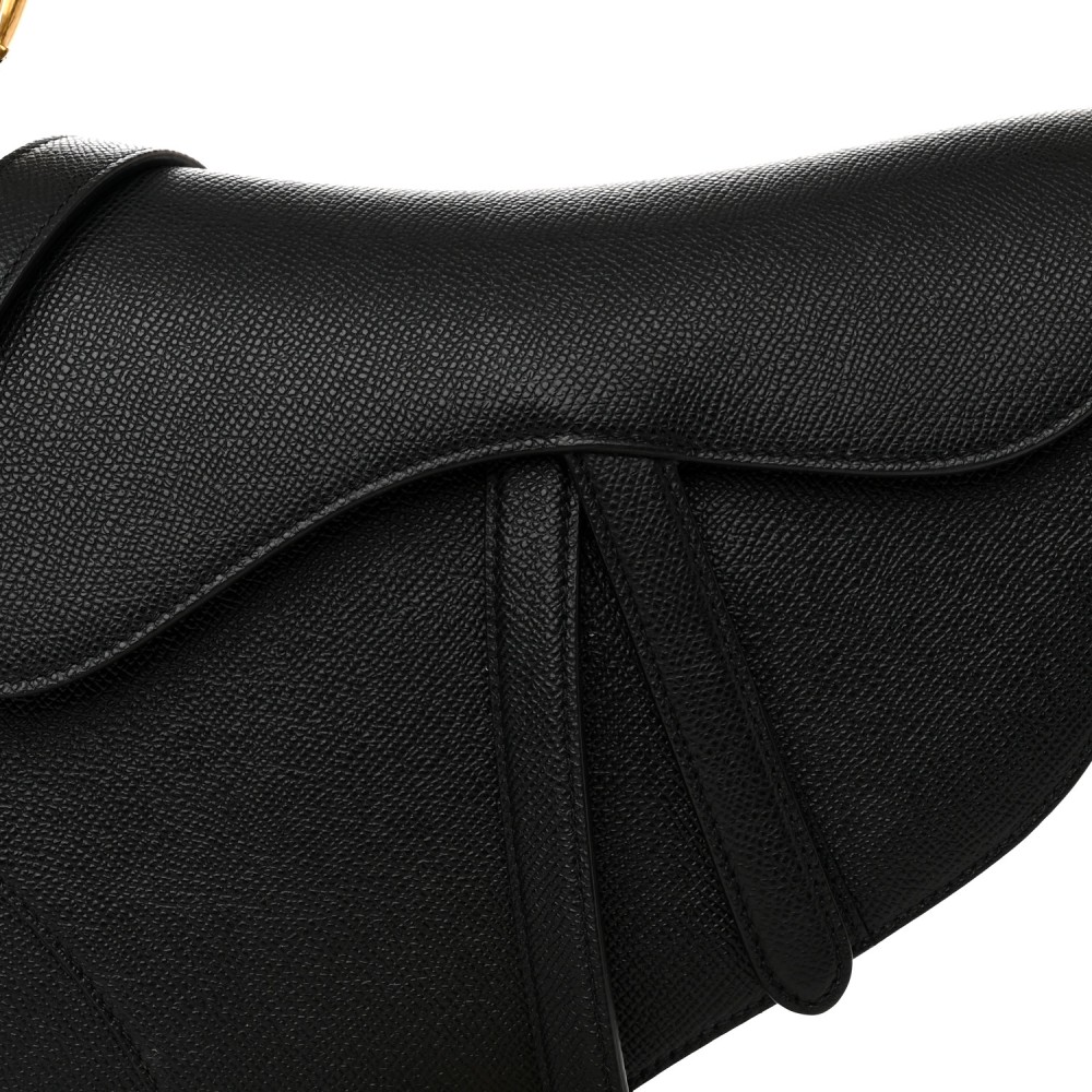 Grained Calfskin Saddle Bag With Strap Black Grained Calfskin Saddle Bag With Strap Black