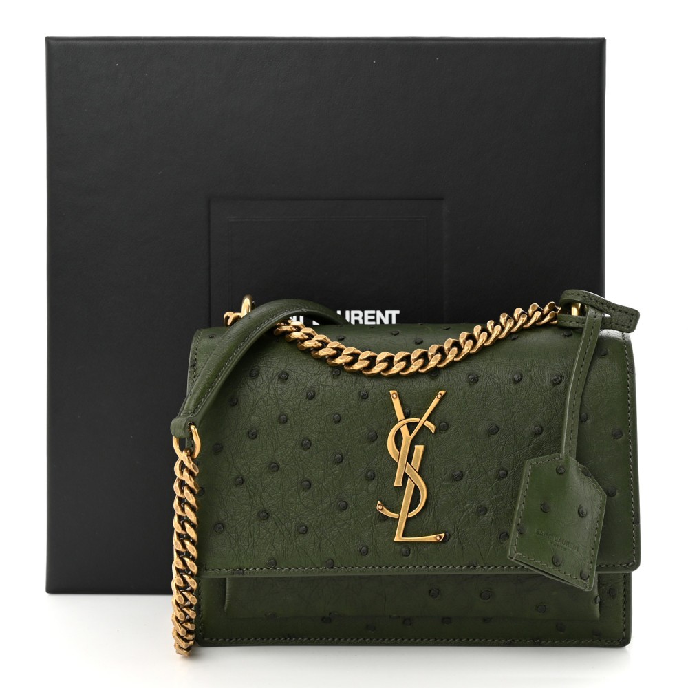 Soft Ostrich Small Monogram Sunset Vert Olive Soft Ostrich Small Monogram Sunset Vert Olive