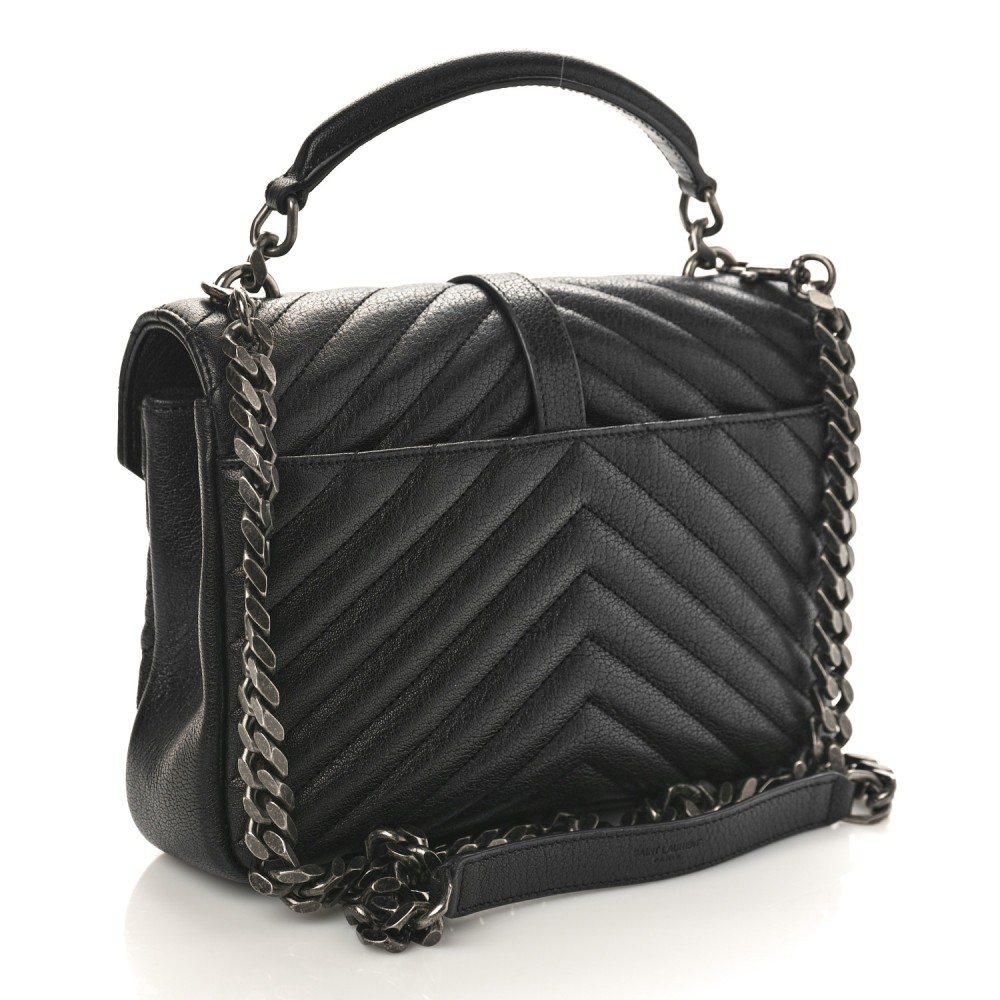 Sheepskin Matelasse Chevron Monogram Medium College Bag Black Sheepskin Matelasse Chevron Monogram Medium College Bag Black