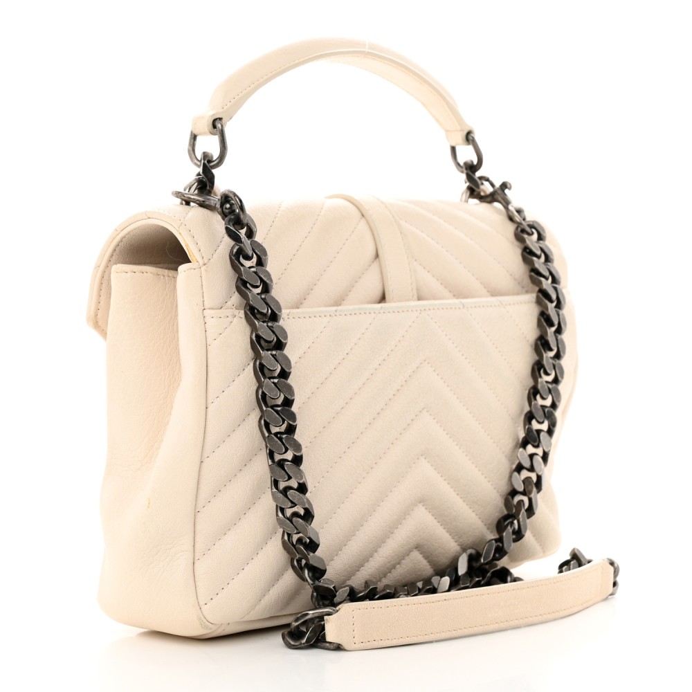 Sheepskin Matelasse Chevron Monogram Medium College Bag Dove White Sheepskin Matelasse Chevron Monogram Medium College Bag Dove White