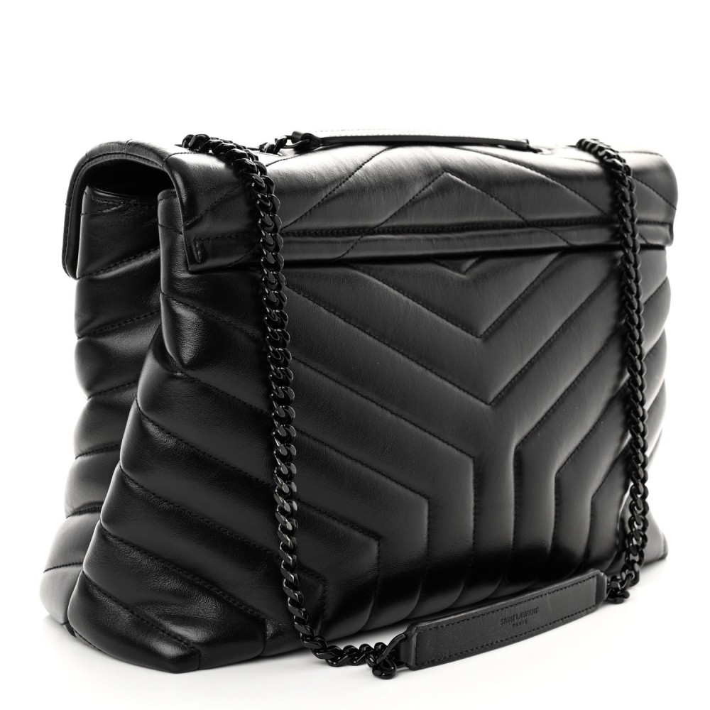 Calfskin Y Quilted Monogram Medium Loulou Chain Satchel Black Calfskin Y Quilted Monogram Medium Loulou Chain Satchel Black