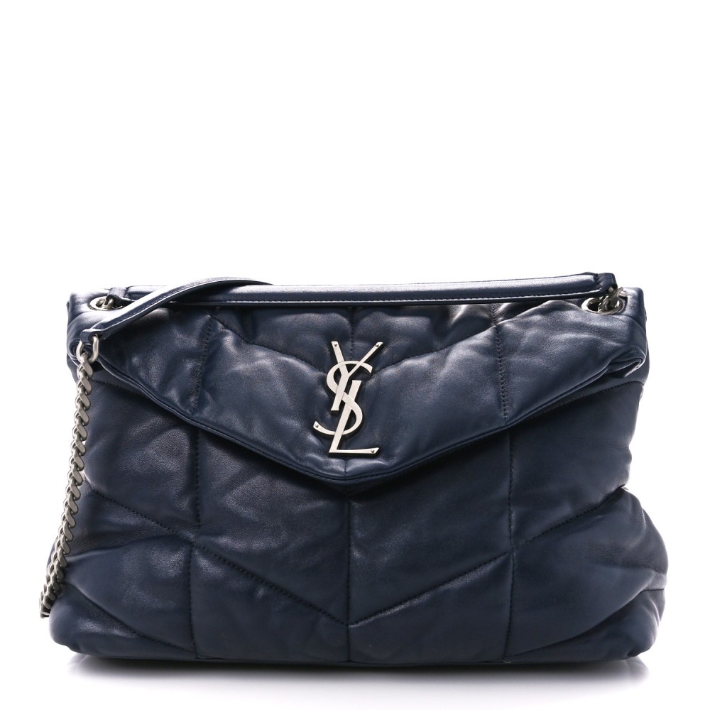 Lambskin Quilted Medium Loulou Puffer Monogram Chain Satchel Navy Lambskin Quilted Medium Loulou Puffer Monogram Chain Satchel Navy