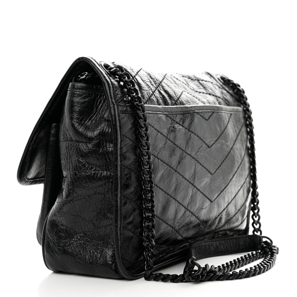 Crinkled Calfskin Matelasse Monogram Medium Niki Chain Satchel Black Crinkled Calfskin Matelasse Monogram Medium Niki Chain Satchel Black