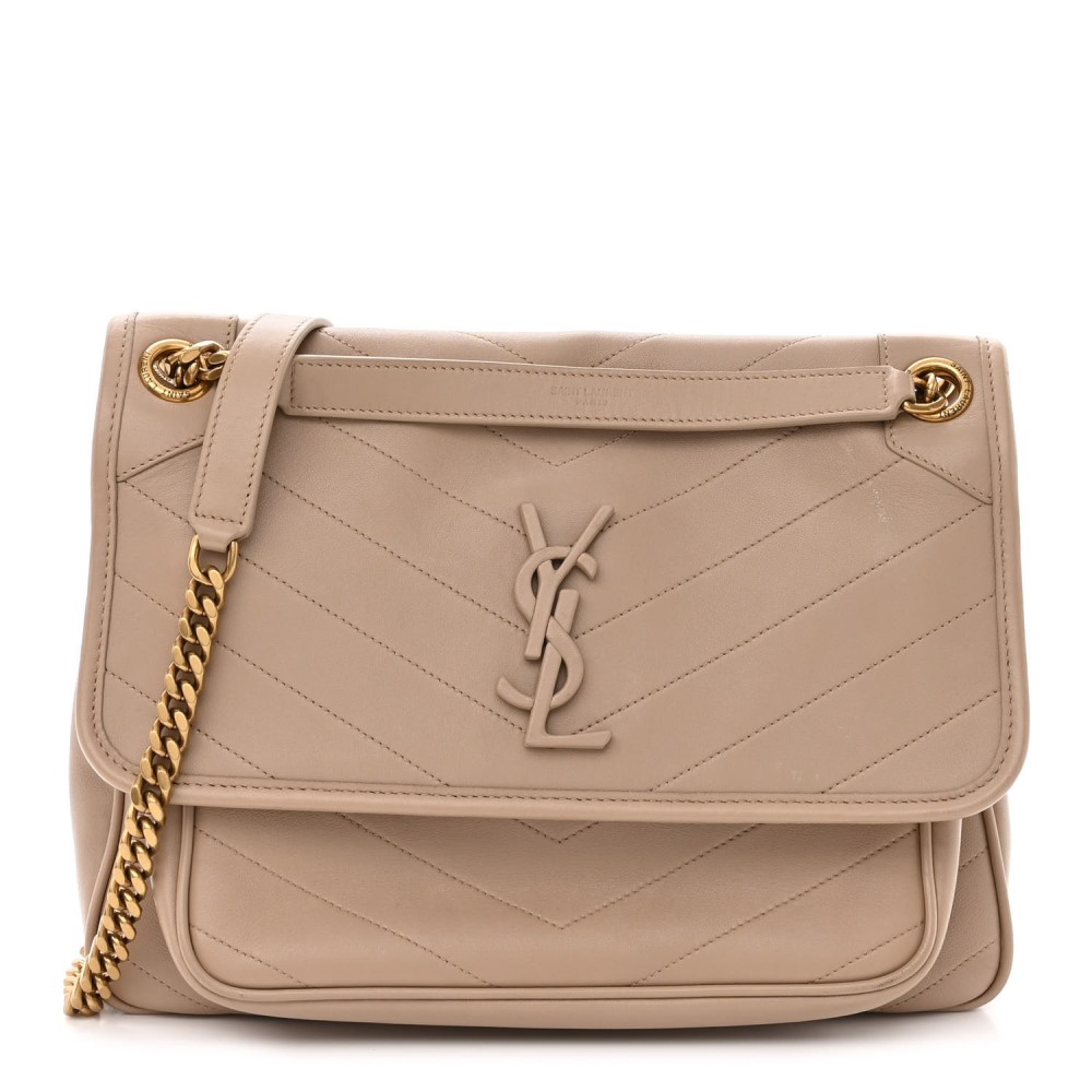 Lambskin Matelasse Monogram Medium Niki Chain Satchel Dark Beige Lambskin Matelasse Monogram Medium Niki Chain Satchel Dark Beige