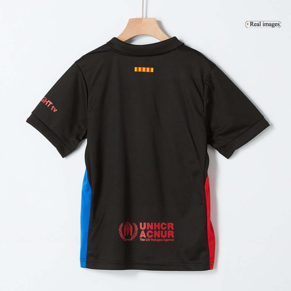Barcelona Away Kids Soccer Jerseys Kit 2024/25 - Spotify Logo Without Text Barcelona Away Kids Soccer Jerseys Kit 2024/25 - Spotify Logo Without Text