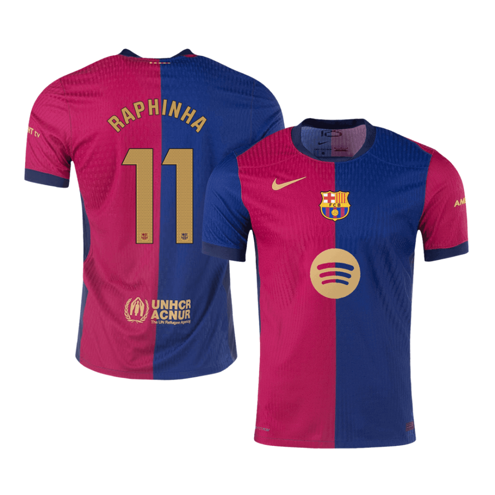 RAPHINHA #11 Barcelona Home Players Version Soccer Jersey 2024/25 - Spotify Logo Without Text
