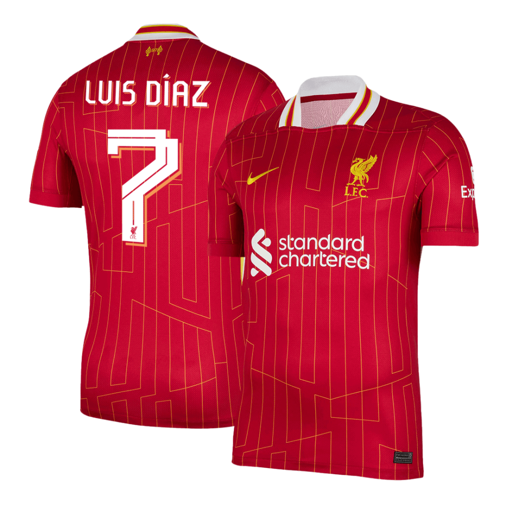 LUIS DÍAZ #7 Liverpool Home Soccer Jersey 2024/25 - UCL LUIS DÍAZ #7 Liverpool Home Soccer Jersey 2024/25 - UCL