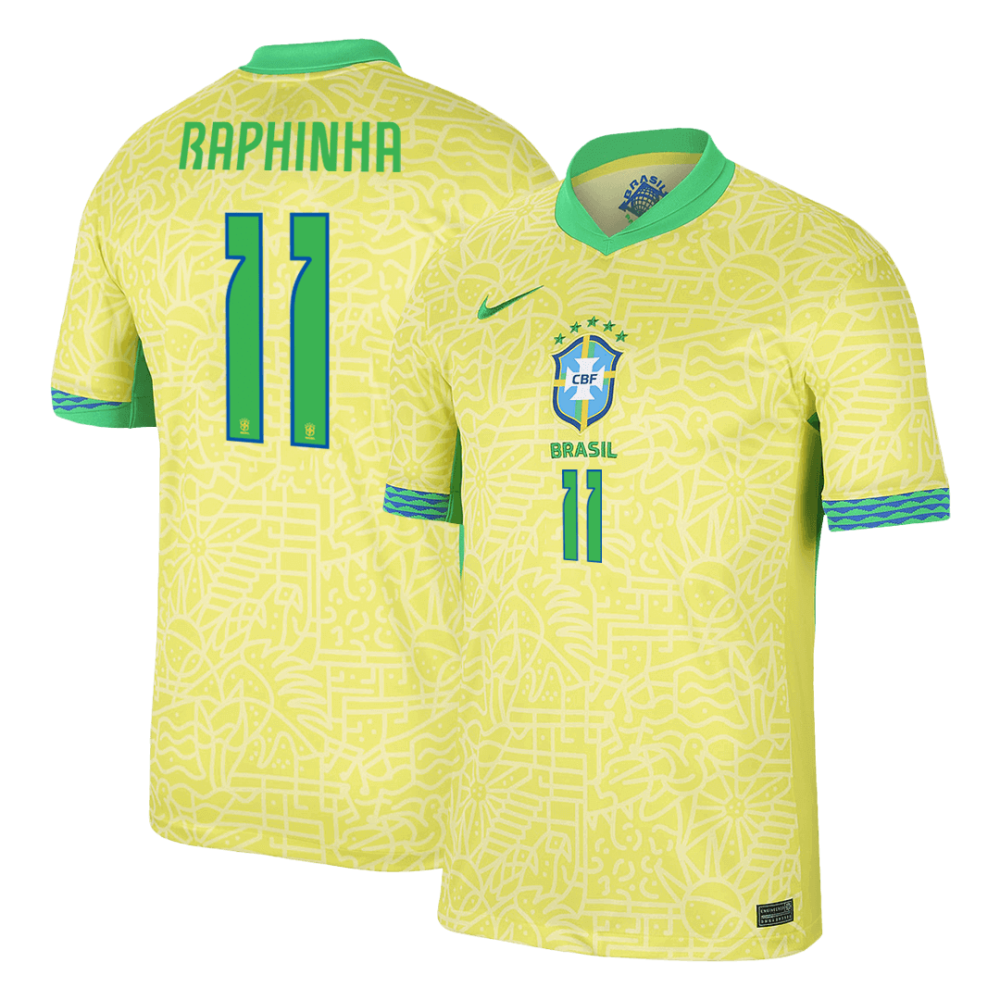 RAPHINHA #11 Brazil Home Soccer Jersey Copa America 2024