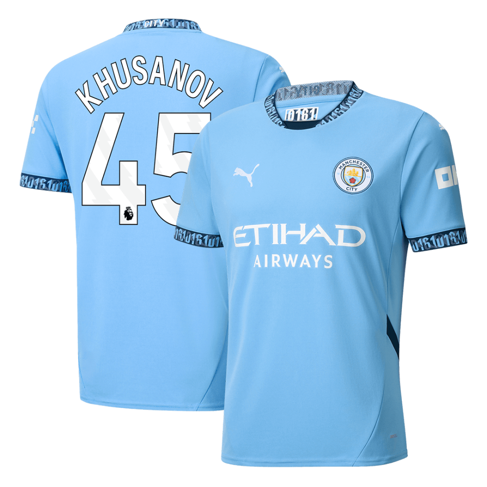 KHUSANOV #45 Manchester City Home Soccer Jersey 2024/25 KHUSANOV #45 Manchester City Home Soccer Jersey 2024/25