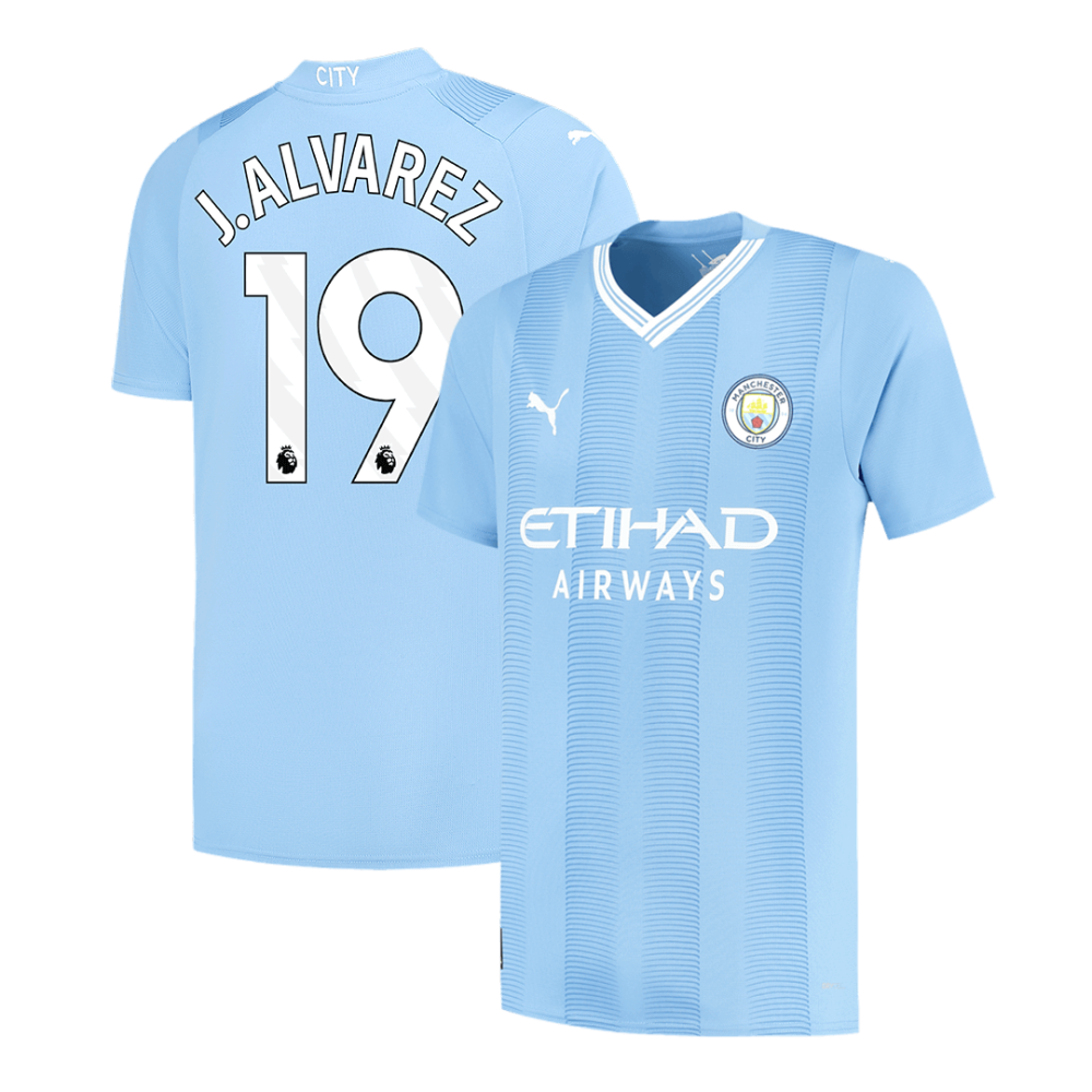 J.ALVAREZ #19 Manchester City Home Soccer Jersey 2023/24 J.ALVAREZ #19 Manchester City Home Soccer Jersey 2023/24