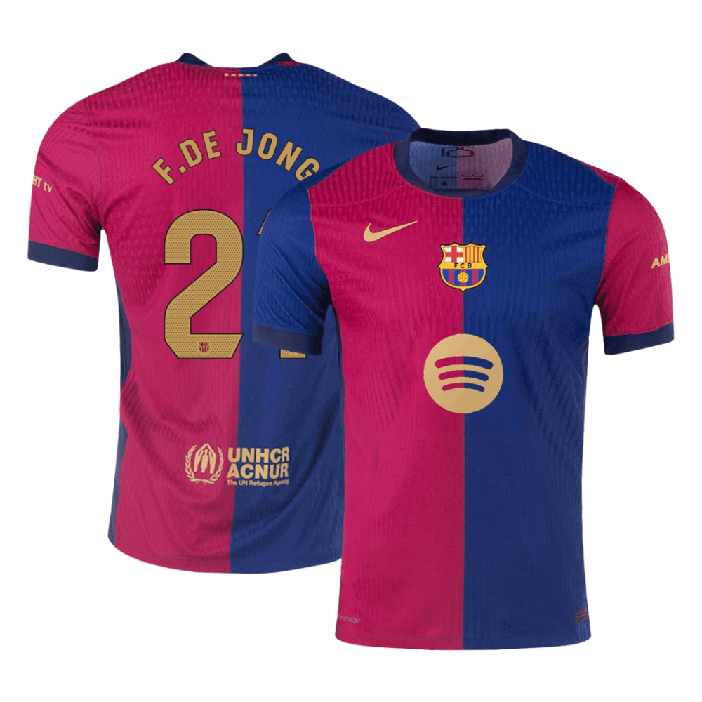 F.DE JONG #21 Barcelona Home Players Version Soccer Jersey 2024/25 - Spotify Logo Without Text