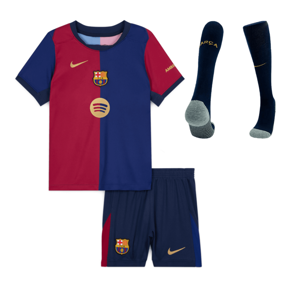 Barcelona Home Kids Soccer Jerseys Full Kit 2024/25-Spotify Logo Without Text Barcelona Home Kids Soccer Jerseys Full Kit 2024/25-Spotify Logo Without Text
