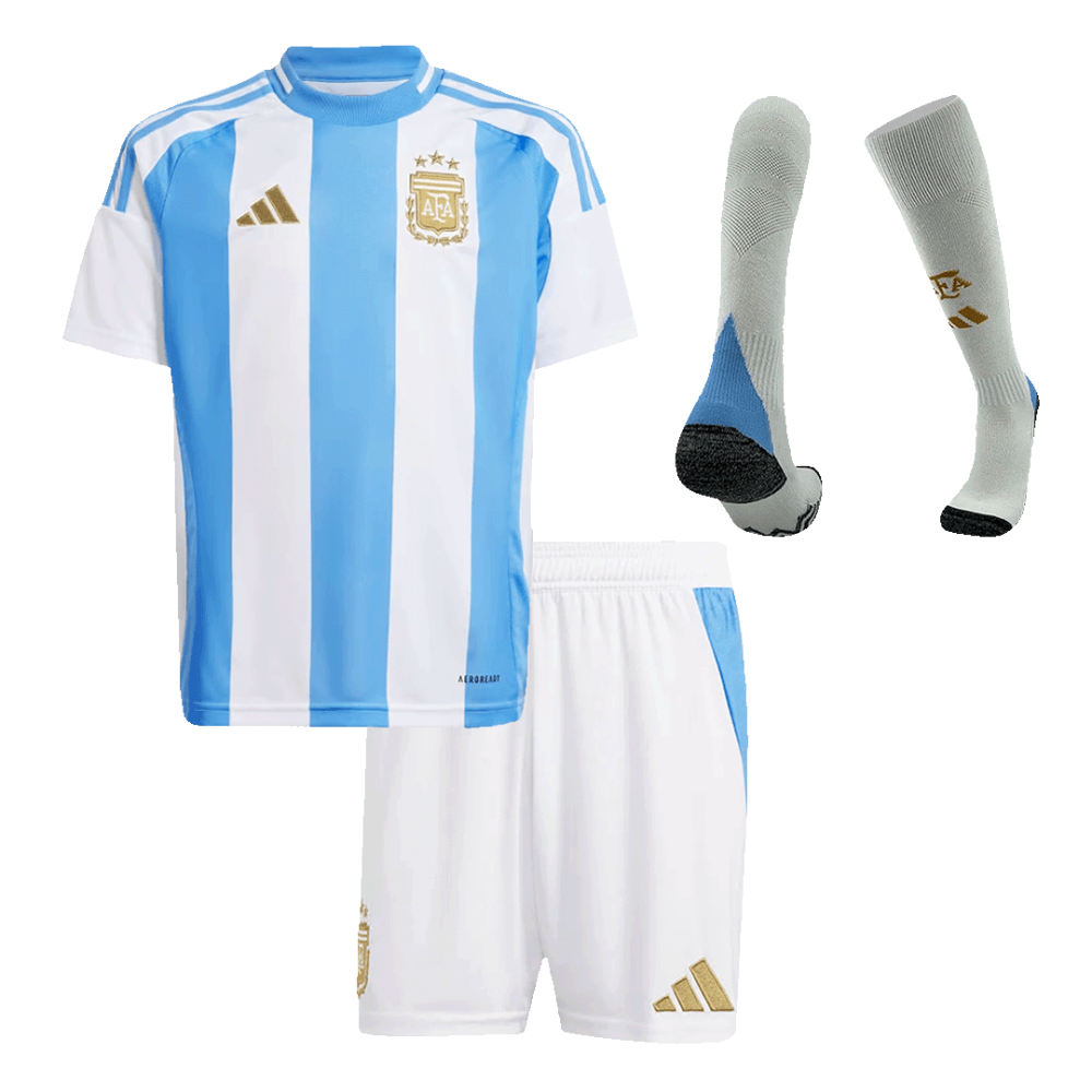 Argentina Home Kids Soccer Jerseys Full Kit Copa America 2024 Argentina Home Kids Soccer Jerseys Full Kit Copa America 2024