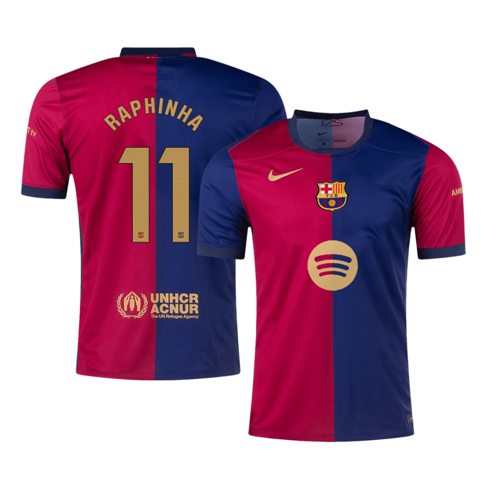 RAPHINHA #11 Barcelona Home Soccer Jersey 2024/25 - Spotify Logo Without Text RAPHINHA #11 Barcelona Home Soccer Jersey 2024/25 - Spotify Logo Without Text