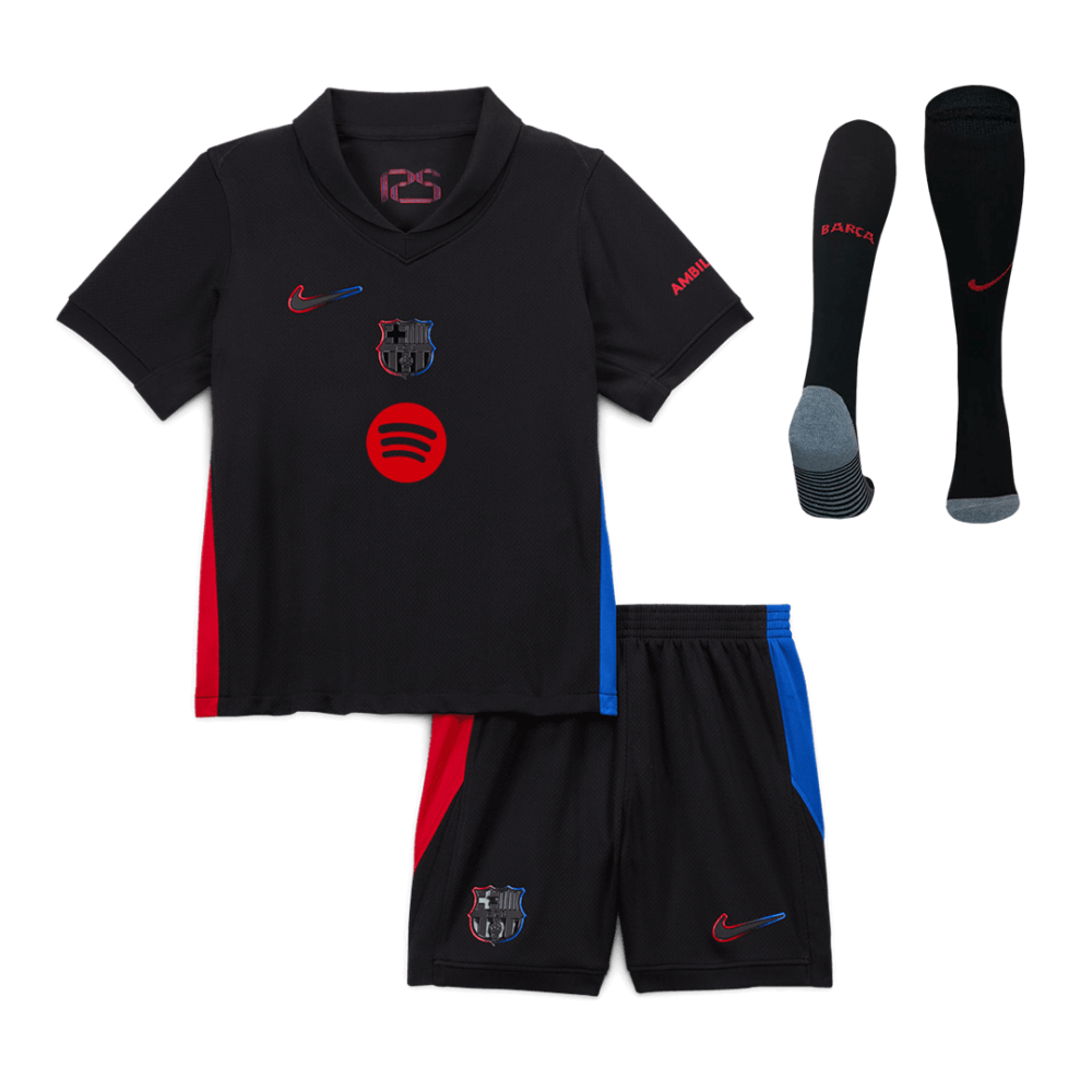 Barcelona Away Kids Soccer Jerseys Full Kit 2024/25 - Spotify Logo Without Text Barcelona Away Kids Soccer Jerseys Full Kit 2024/25 - Spotify Logo Without Text