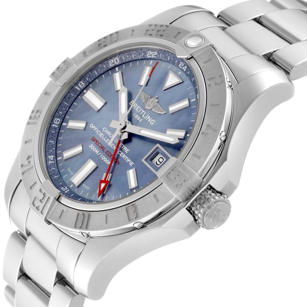 Breitling Avenger II GMT Blue Mother of Pearl Dial Steel Mens Watch A32390 Breitling Avenger II GMT Blue Mother of Pearl Dial Steel Mens Watch A32390