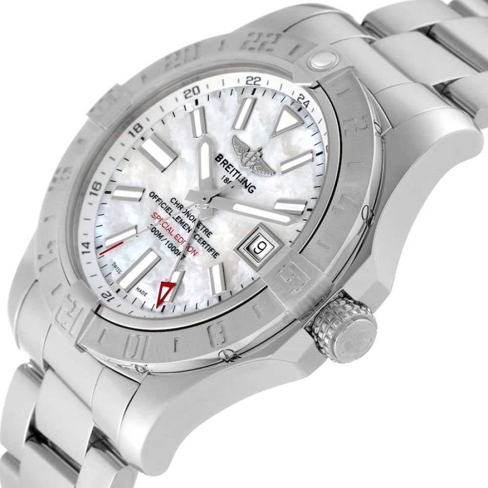 Breitling Avenger II GMT Mother of Pearl Dial Steel Mens Watch A32390 Breitling Avenger II GMT Mother of Pearl Dial Steel Mens Watch A32390