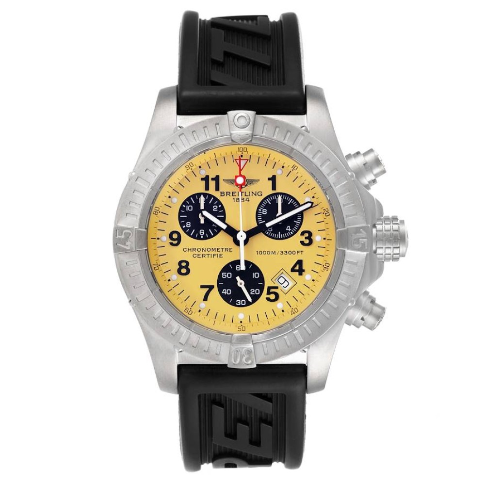 Breitling Aeromarine Chrono Avenger M1 Yellow Dial Titanium Mens Watch E73360 Breitling Aeromarine Chrono Avenger M1 Yellow Dial Titanium Mens Watch E73360