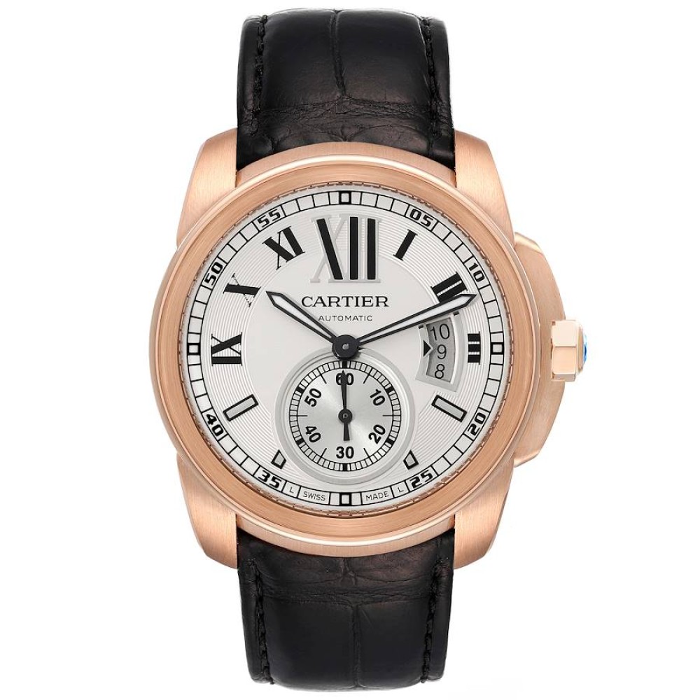Cartier Calibre Rose Gold Silver Dial Mens Watch W7100009 Cartier Calibre Rose Gold Silver Dial Mens Watch W7100009