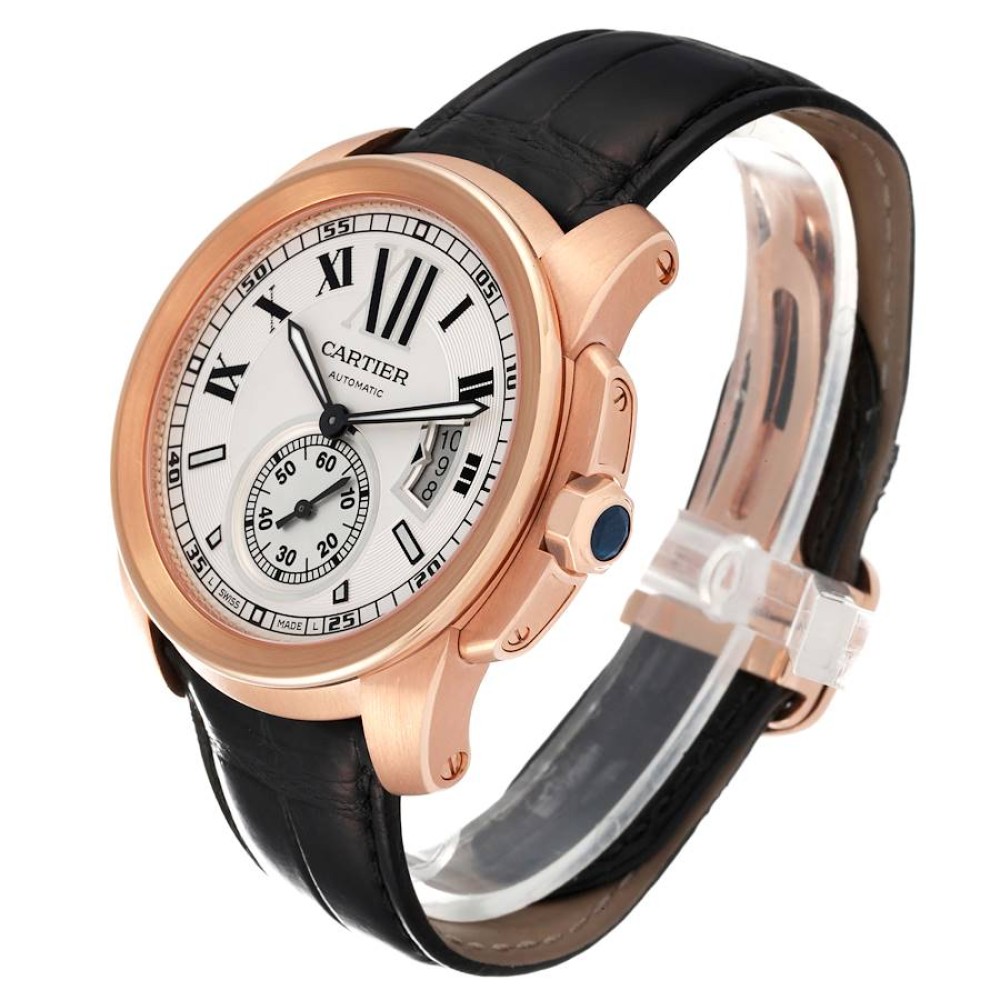 Cartier Calibre Rose Gold Silver Dial Mens Watch W7100009 Cartier Calibre Rose Gold Silver Dial Mens Watch W7100009