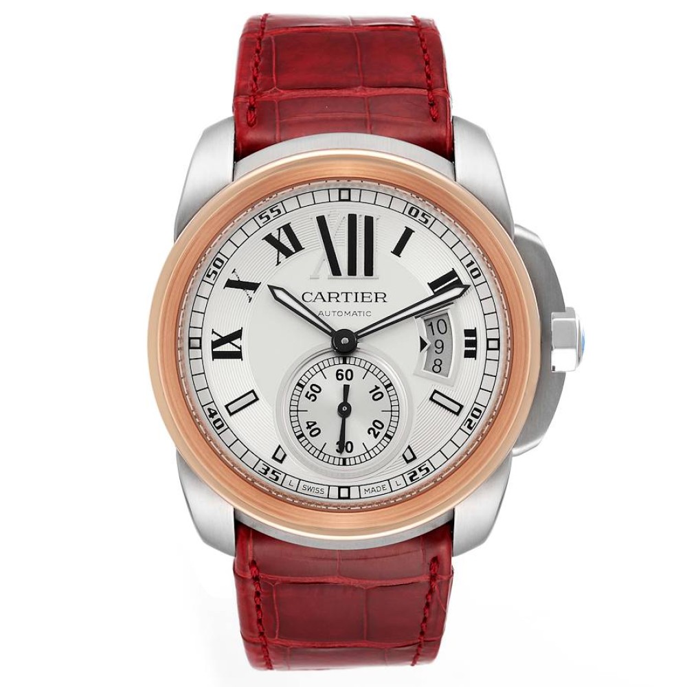 Cartier Calibre Steel Rose Gold Silver Dial Mens Watch W7100011 Cartier Calibre Steel Rose Gold Silver Dial Mens Watch W7100011