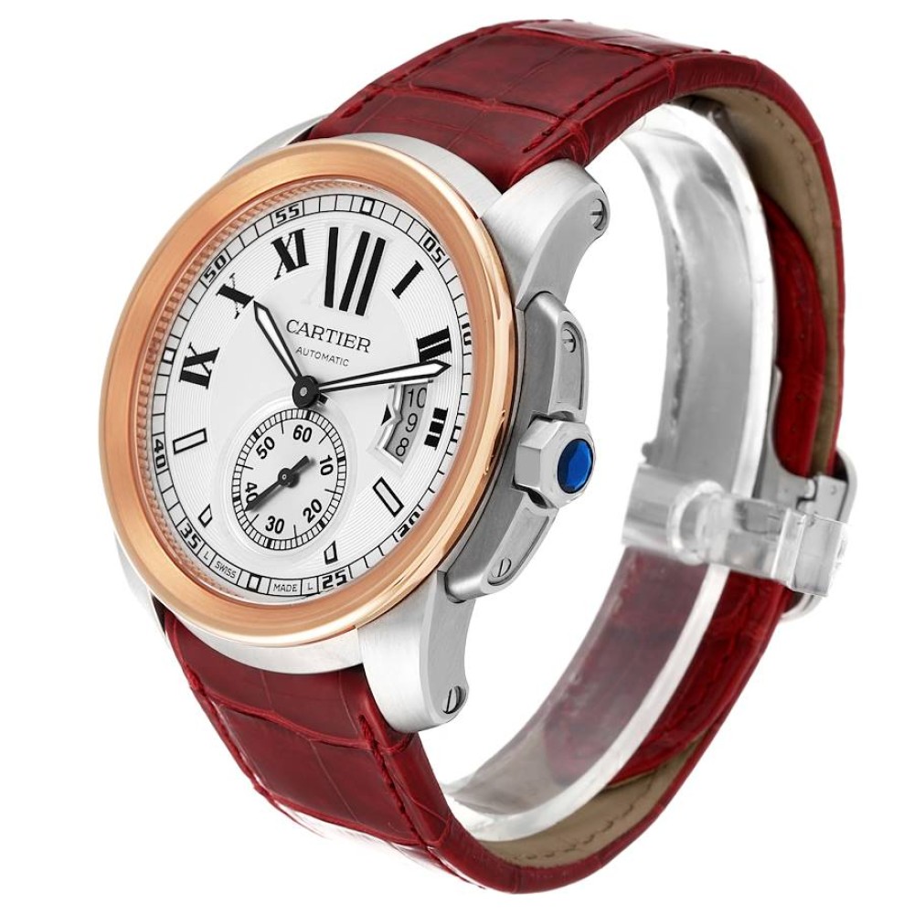 Cartier Calibre Steel Rose Gold Silver Dial Mens Watch W7100011 Cartier Calibre Steel Rose Gold Silver Dial Mens Watch W7100011