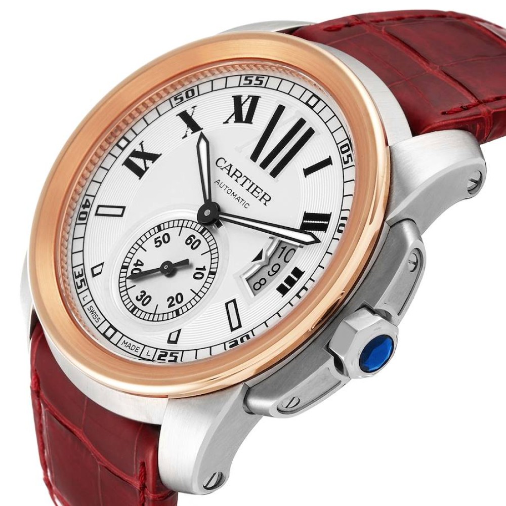 Cartier Calibre Steel Rose Gold Silver Dial Mens Watch W7100011 Cartier Calibre Steel Rose Gold Silver Dial Mens Watch W7100011