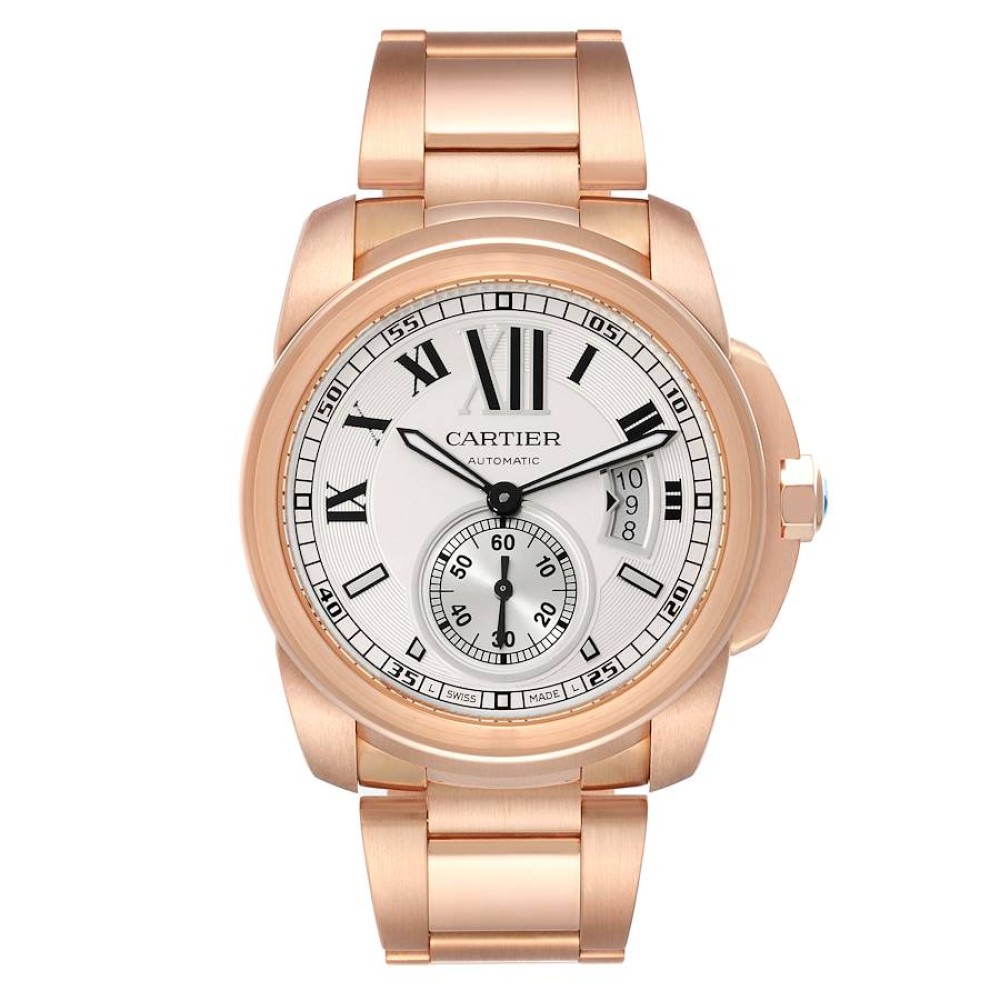 Cartier Calibre Rose Gold Silver Dial Automatic Mens Watch W7100018 Cartier Calibre Rose Gold Silver Dial Automatic Mens Watch W7100018