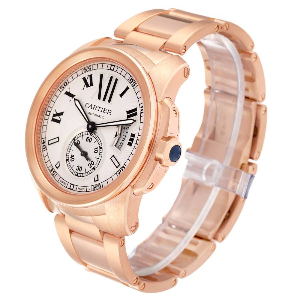 Cartier Calibre Rose Gold Silver Dial Automatic Mens Watch W7100018 Cartier Calibre Rose Gold Silver Dial Automatic Mens Watch W7100018